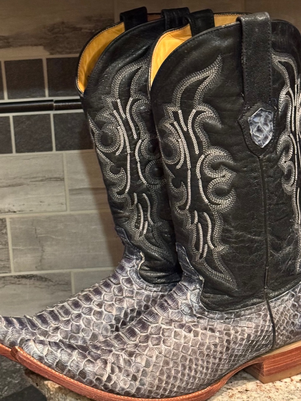 Wild West Men's Silver Gray Exotic Python Snakeskin Cowboy Boots Size 8M Handmad